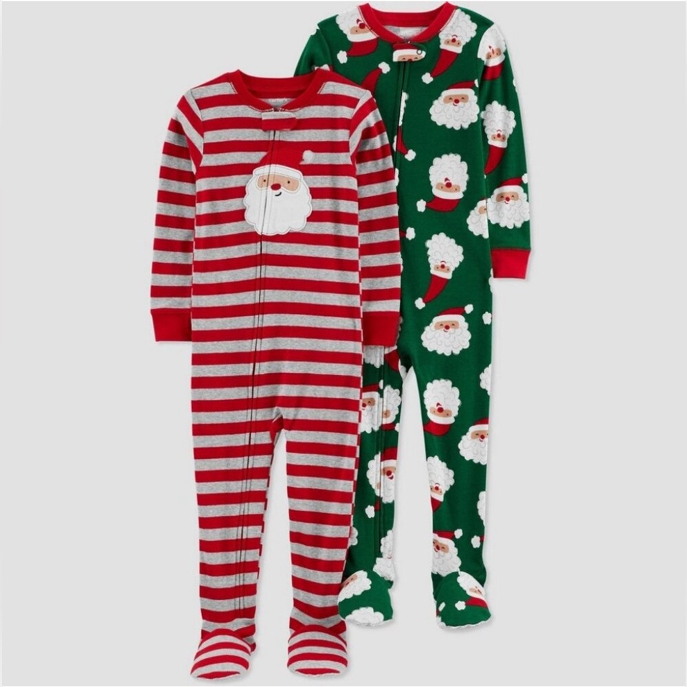Carters Two Piece Striped Santa‎ Christmas Footed Pajama Set NWT